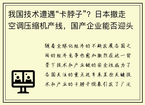 我国技术遭遇“卡脖子”？日本撤走空调压缩机产线，国产企业能否迎头赶上