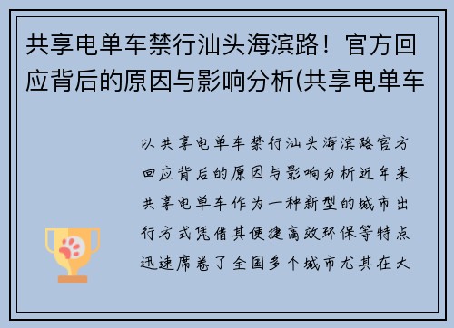 共享电单车禁行汕头海滨路！官方回应背后的原因与影响分析(共享电单车运营方案)