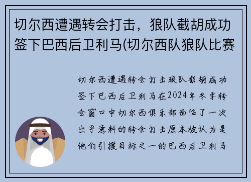 切尔西遭遇转会打击，狼队截胡成功签下巴西后卫利马(切尔西队狼队比赛结果)