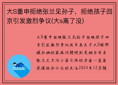 大S重申拒绝张兰见孙子，拒绝孩子回京引发激烈争议(大s离了没)